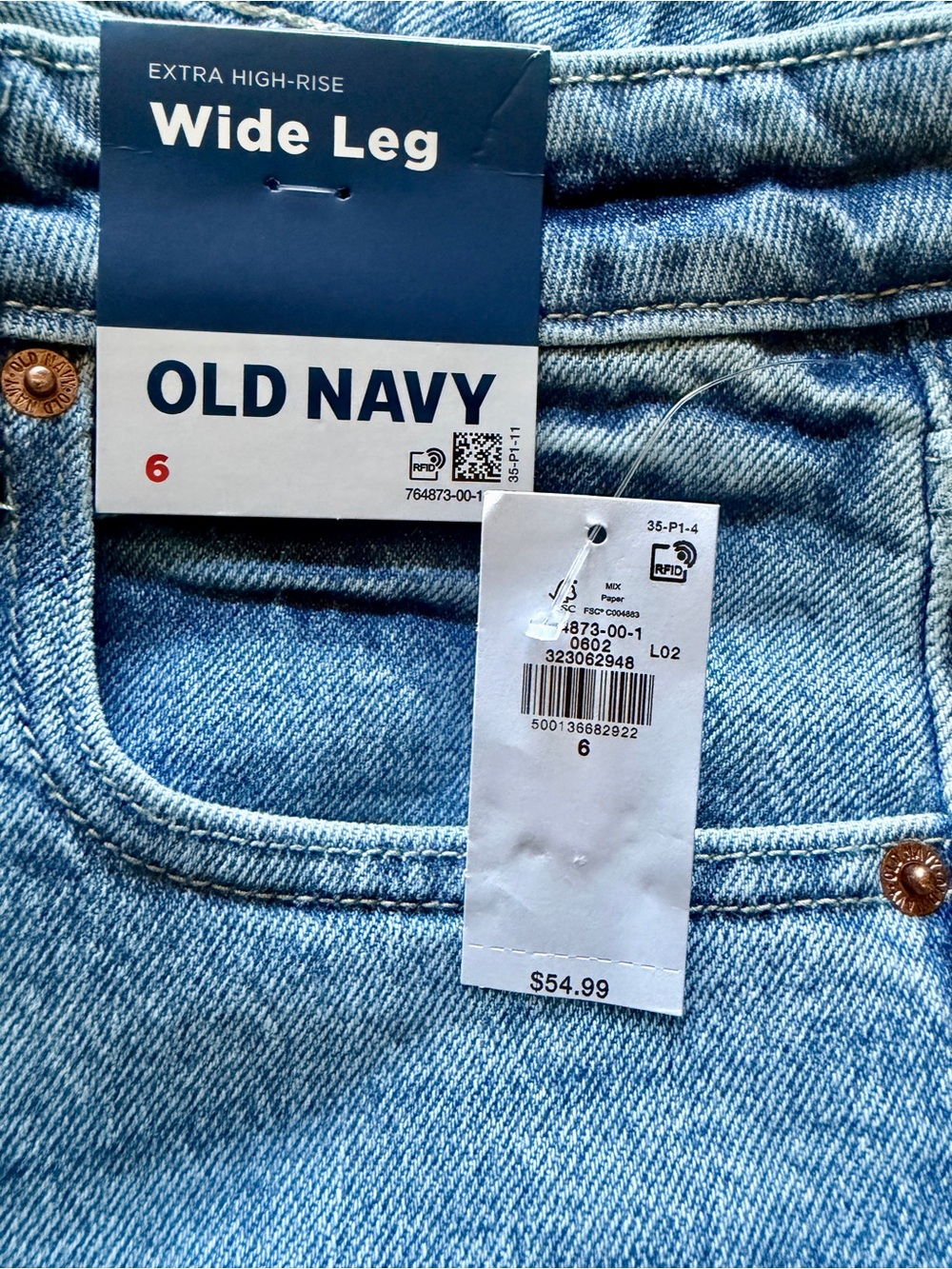 Old Navy Extra High Rise Wide Leg Cuffed Jeans Womens 6 NWT Y2K Style Lt Blue - Picture 3 of 7